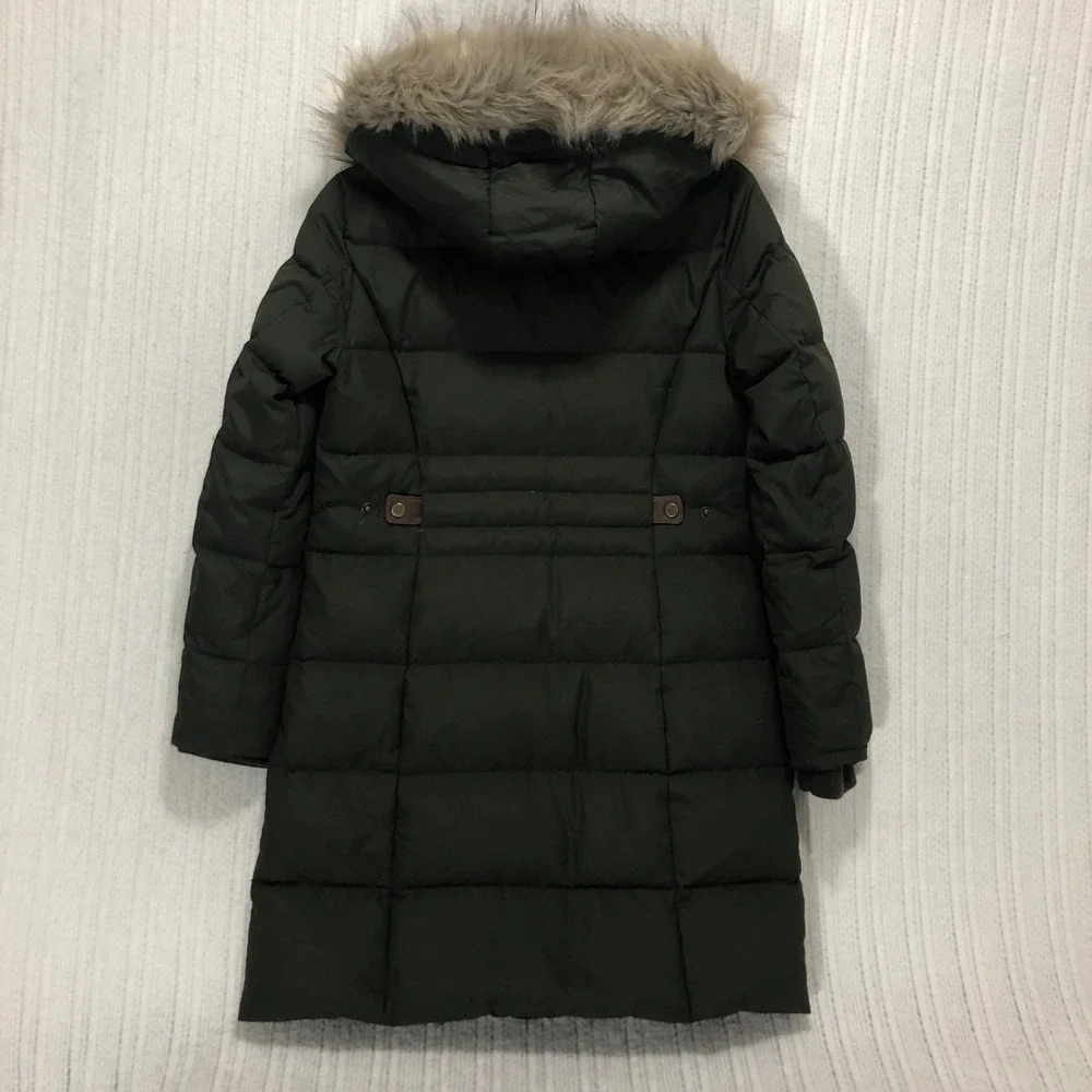 Lauren Ralph Lauren Womens Olive Green Quilted Puffer Parka Faux‎ Fur Hood Small